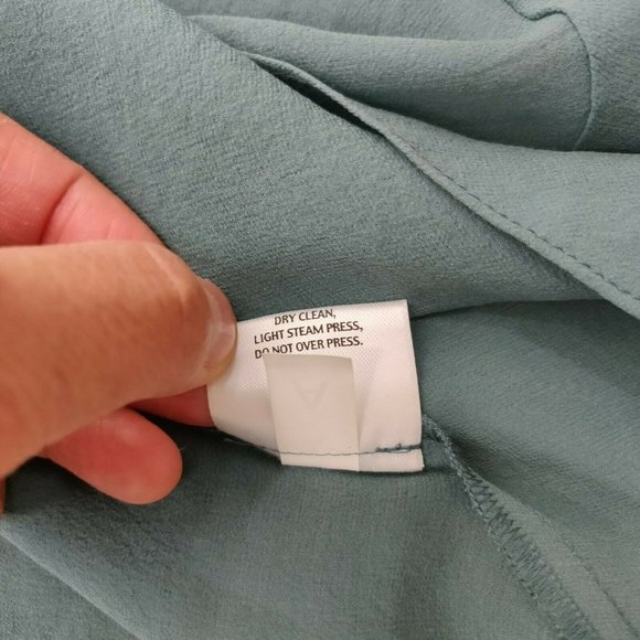 Eileen Fisher Size XS 100% Silk Georgette Sleeveless Sheer Teal Dress - Picture 9 of 9